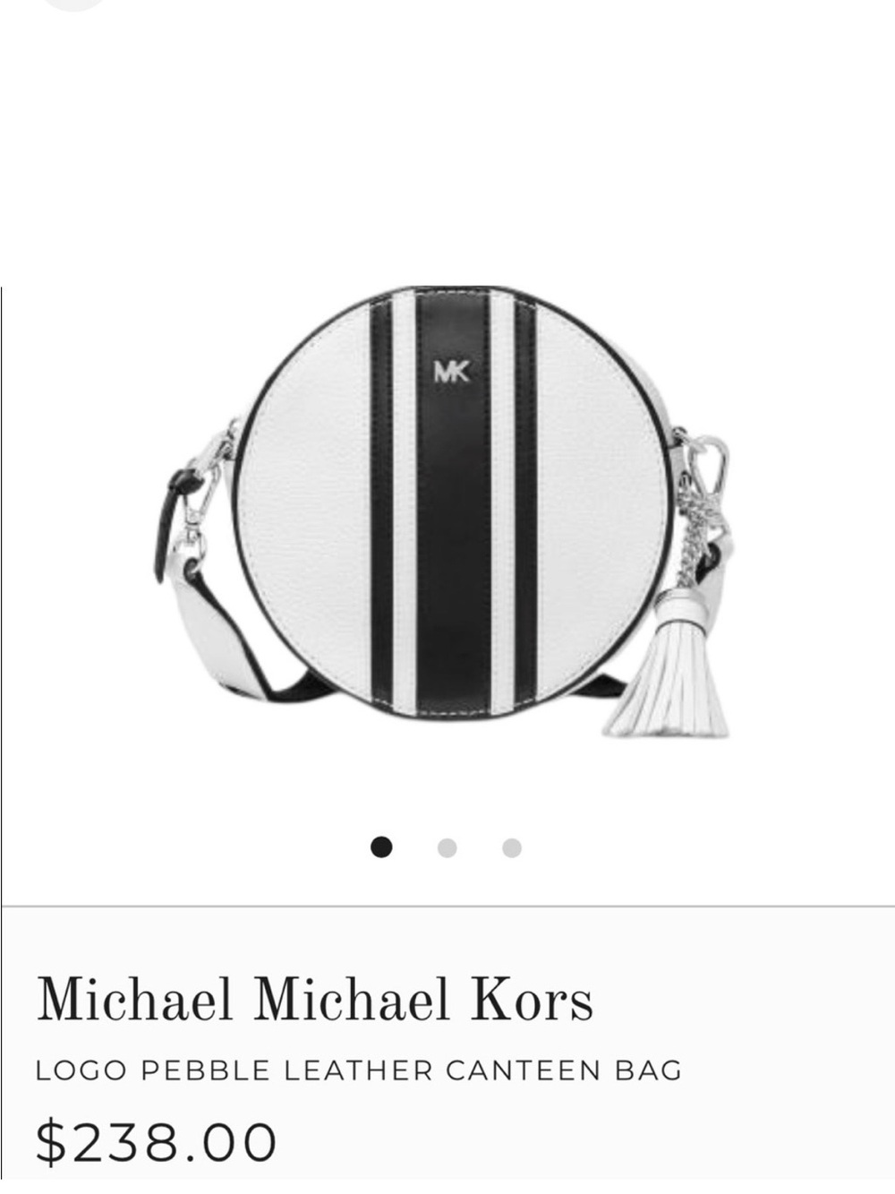 Michael Kors White and Black Round Leather Crossbody Canteen